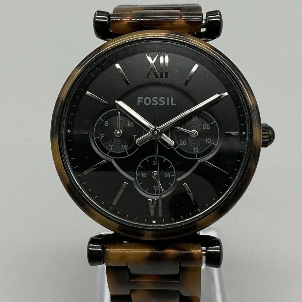 Fossil ES4659 Womens Watch 38mm Faux Brown Tortoise Resin New Battery 7.5